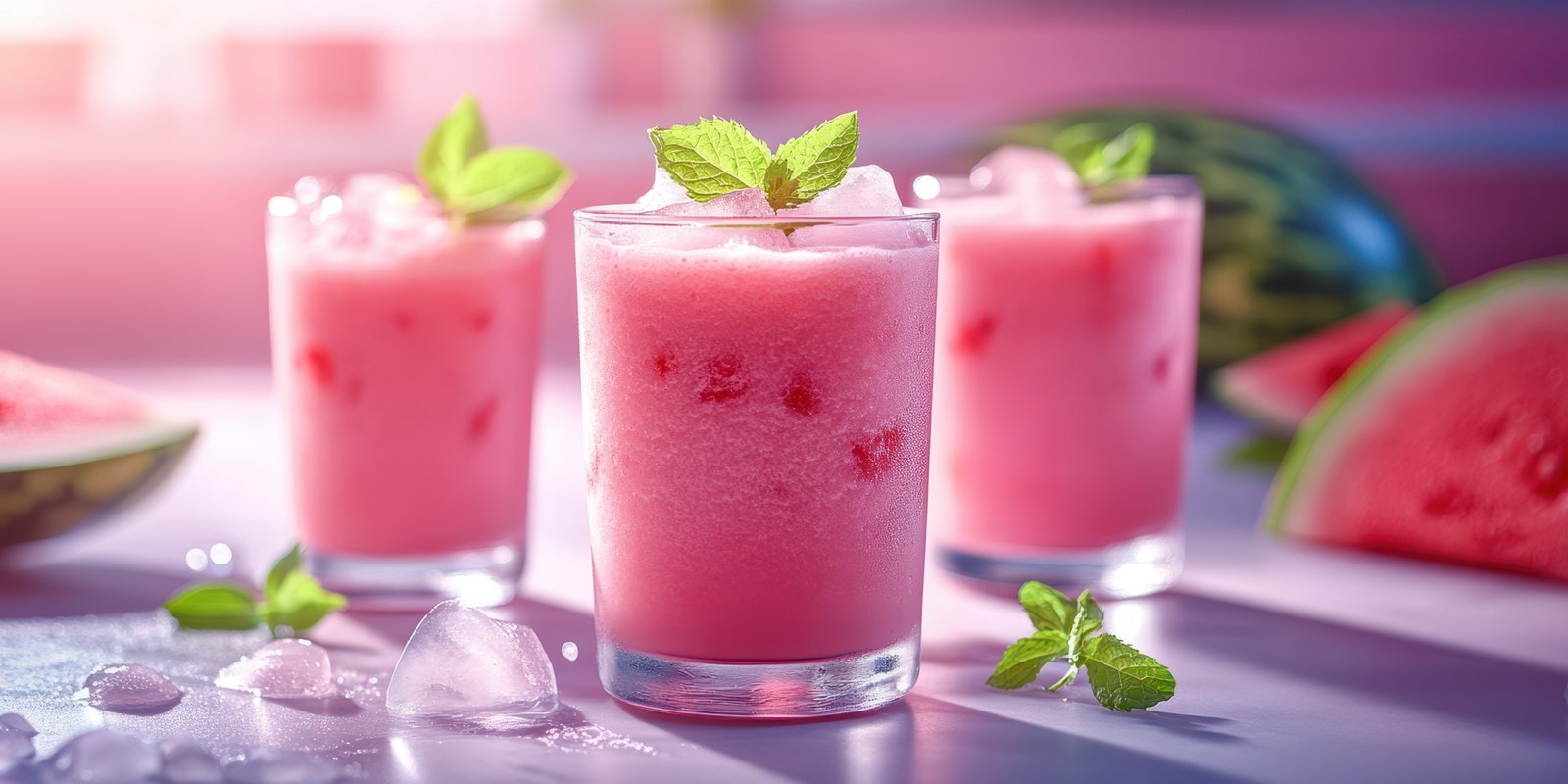 Refreshing watermelon drinks served with mint leaves on a sunny day at a backyard gathering